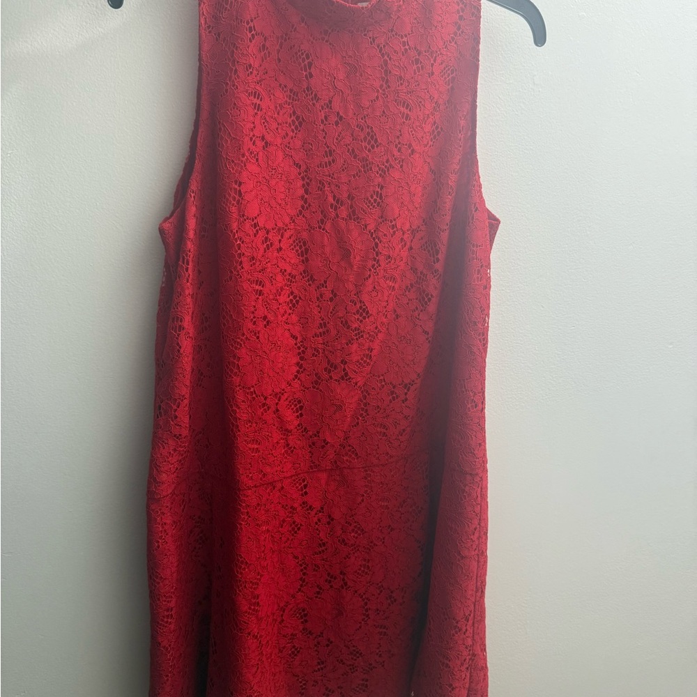 LOFT Red Lace Sleeveless Mini Dress